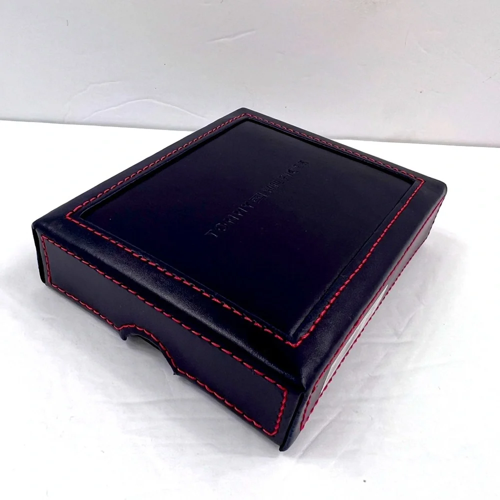 ⭐️TOMMY HILFIGER💯 MENS WALLET DOUBLE FOLD, DARK BROWN, GENUINE LEATHER
